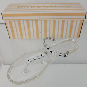 Wild  Diva Studded Rhinestone T-Strap Sandals